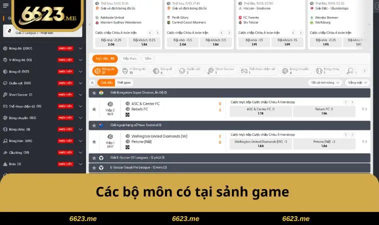 Các bộ môn có tại sảnh game